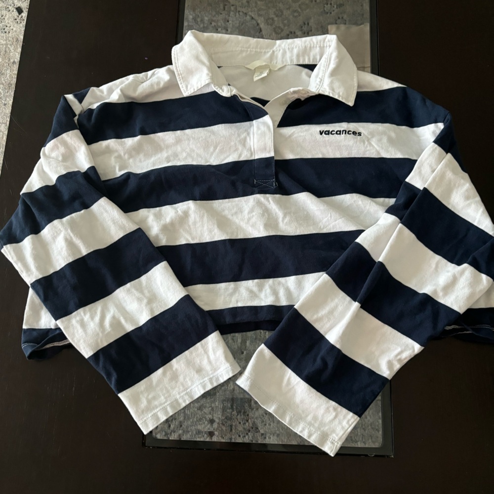 H&M, Size Large, White and Blue cropped Top